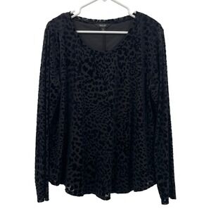 Simply Vera Wang Women's Sz. XL Velvet Burnout Top Black/Gray Leopard Print